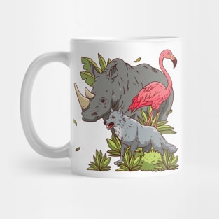 Flamingo rhino Wolf Hand drawn Mug